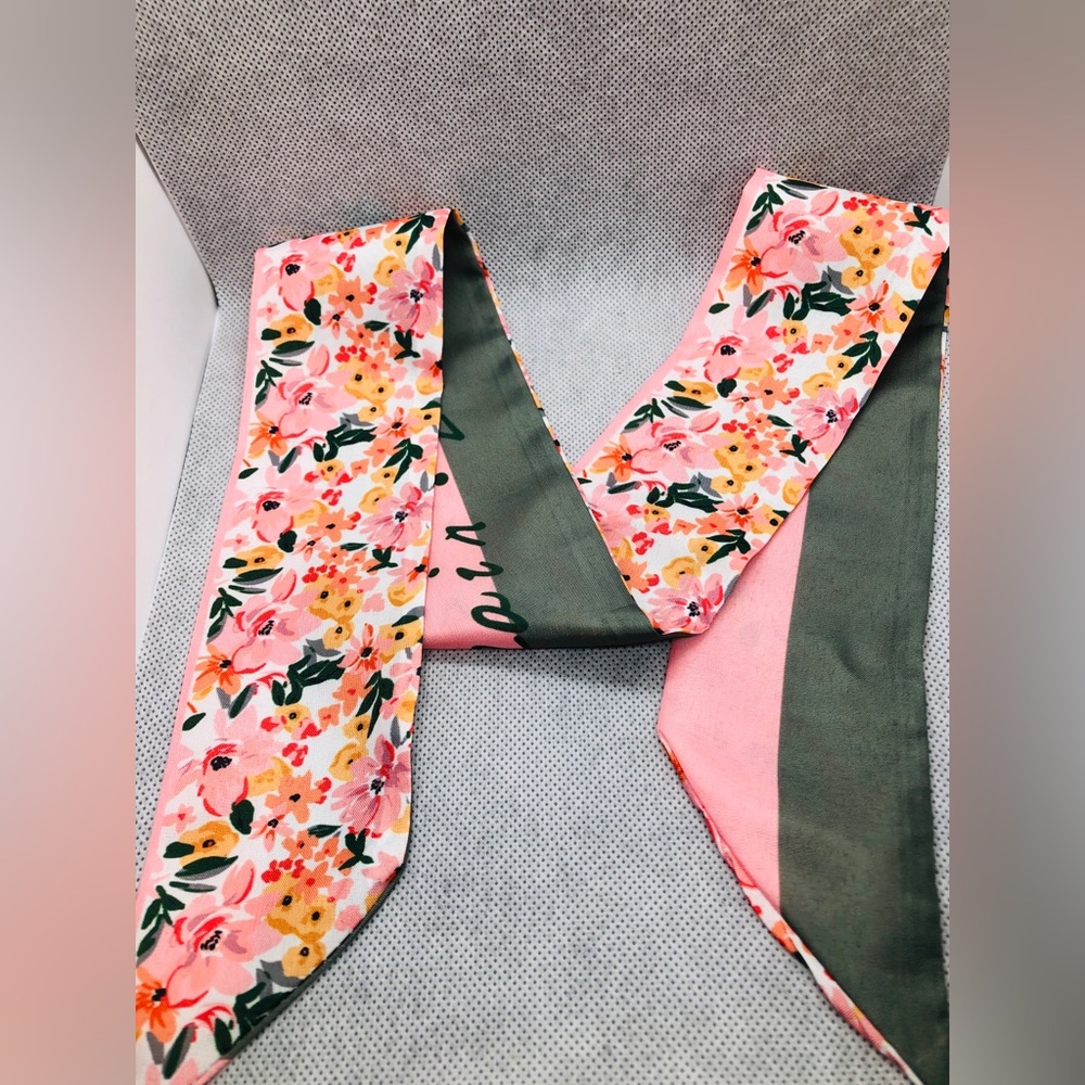 Floral Pink & Green Twilly Scarf